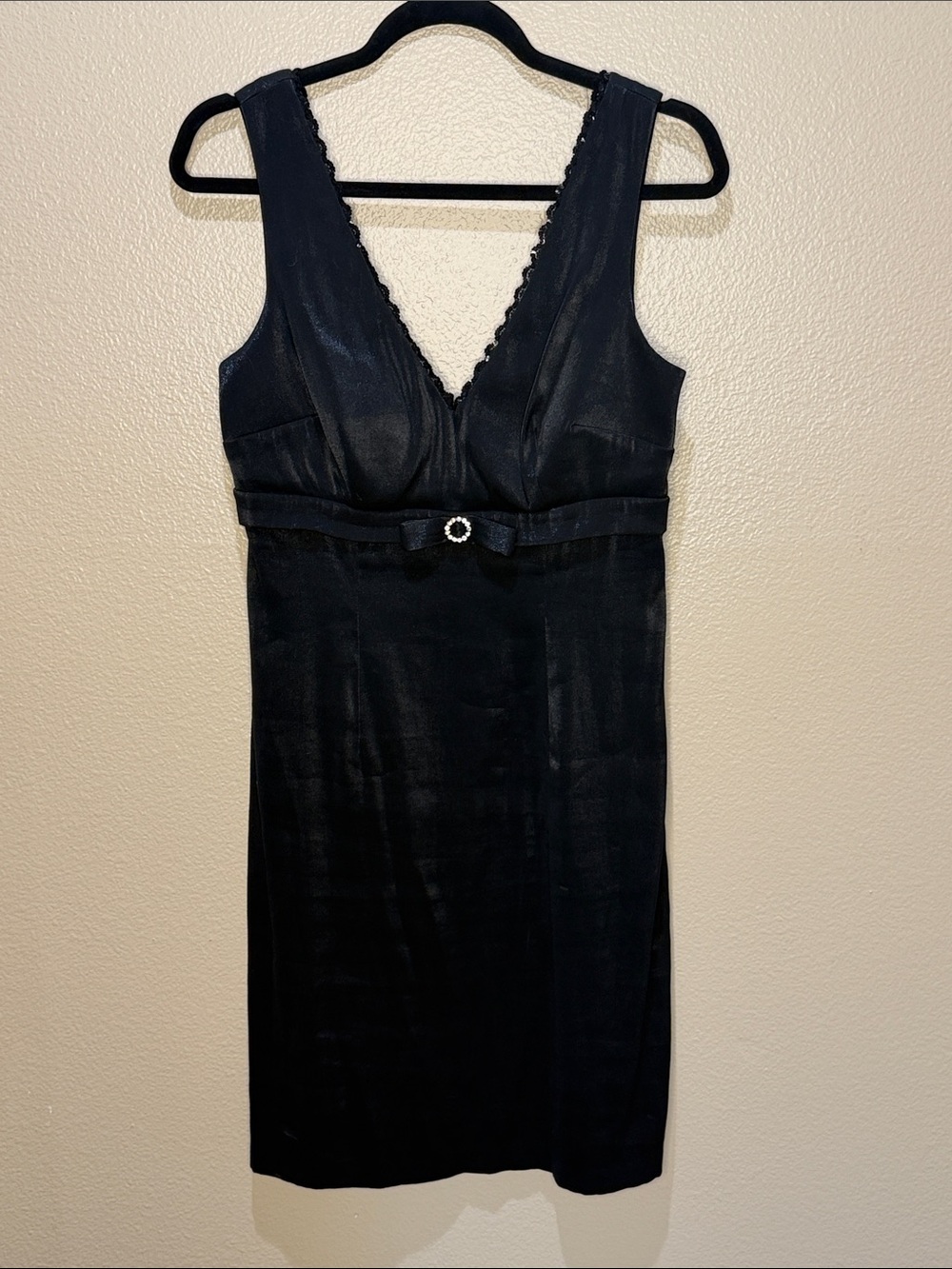 Vintage ABS by Allen Schwartz Black Satin Lace Cocktail Dress Y2K Coquette